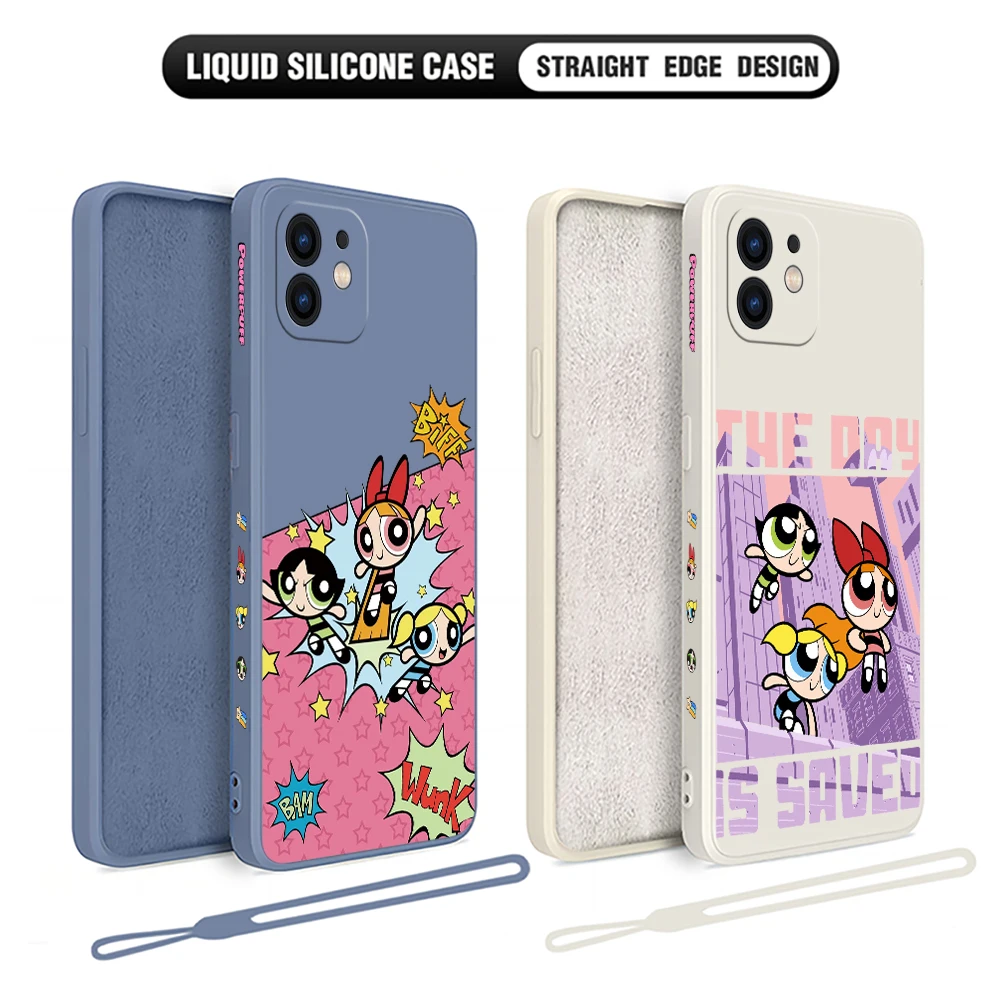 Anime Powerpuffs Girlss Phone Case For VIVO Y20 Y30 Y50 Y33T Y12 Y12S Y15 Y17 Y19 Y21 V23 V23E S9 Pro 5G Cover With Hand Strap