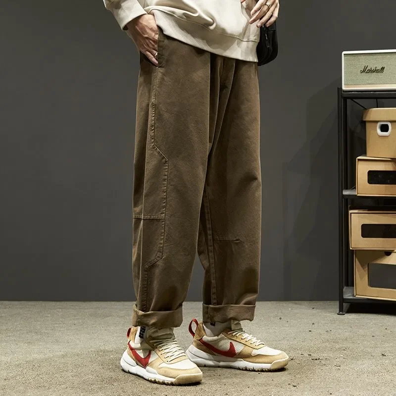 

Универсальные брюки для мужчин, модные свободные широкие американские комбинезоны, прямые повседневные осенние и зимние брюки High Street