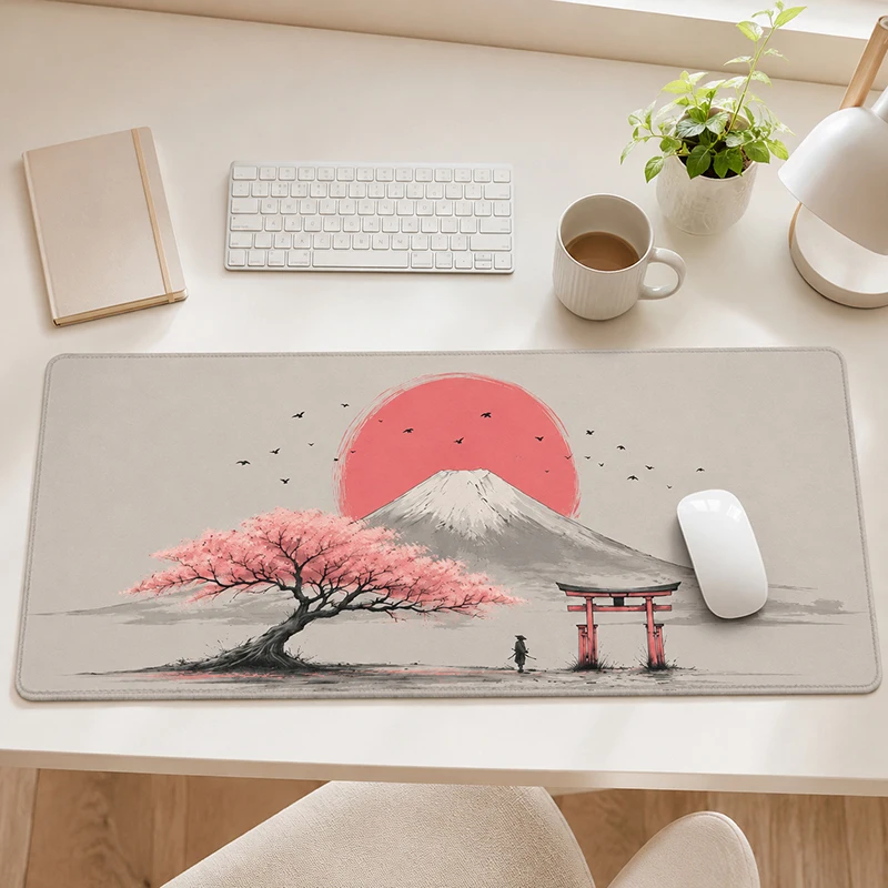 Mouse Pad Gaming Red Sun Sakura Tree Torii printon demand Computer New Large Mousepad XXL MousePads Natural Rubber Mouse Mats