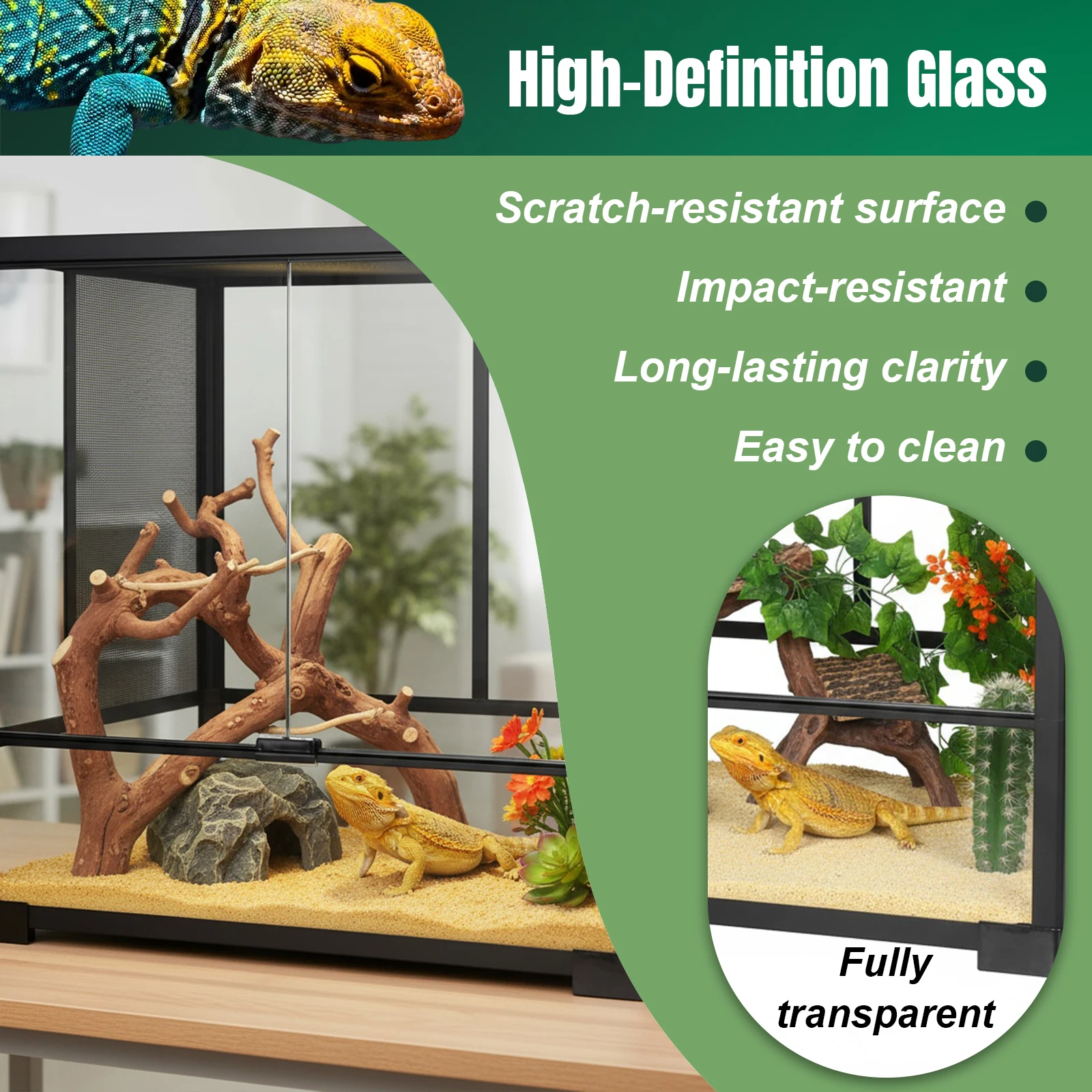 Reptile Zoo Tall Glass Rainforest Habitat Double Hinge Door with Screen Ventilation Reptile Terrarium Easy Assembly Tree Frogs - Image 4