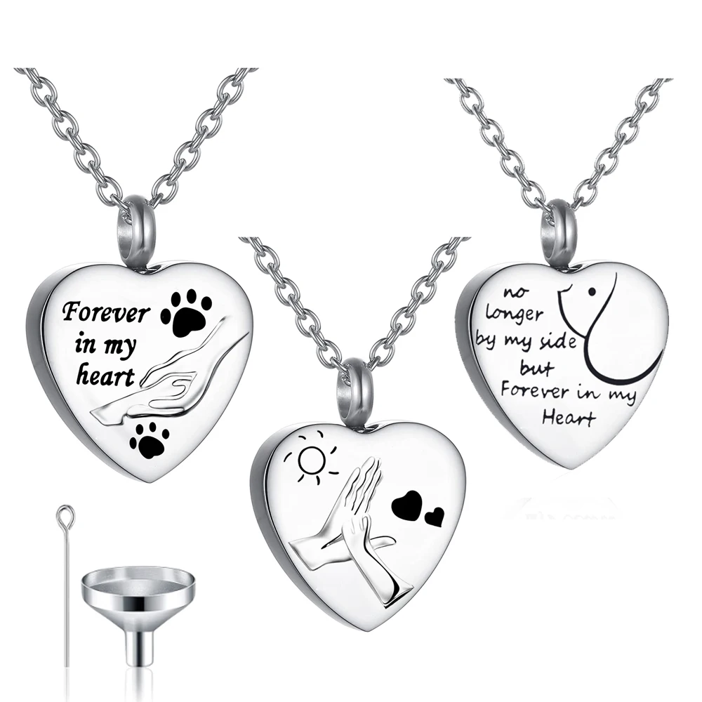 Forever in my heart - Cremation heart pet memorial pendant new engraved ashes necklace custom pet keepsake jewelry