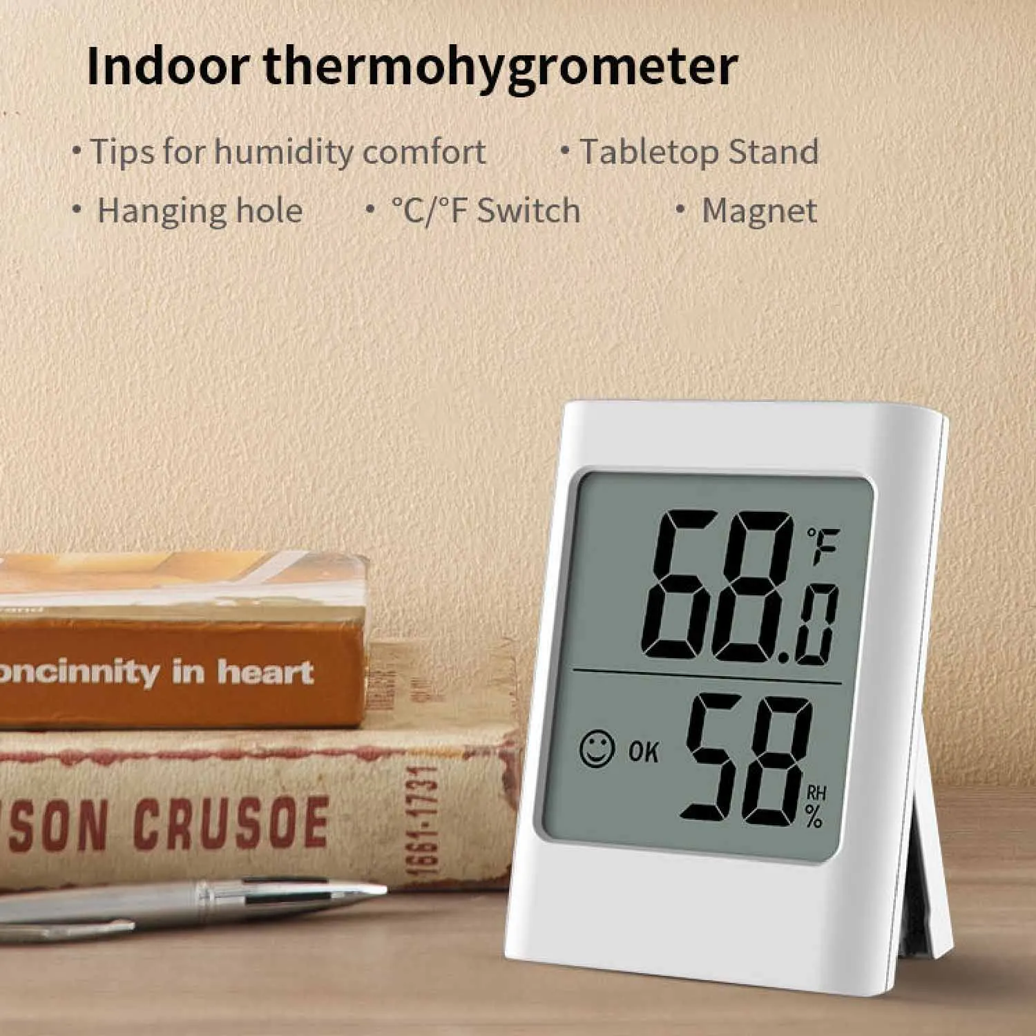 1pc Indoor Thermometer for Home, Hygrometer Humidity Meter Humidity Sensor with Backlight for Bedroom Greenhouse Garage