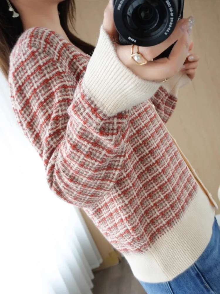 Nuevo 2025 Cárdigan abierto de punto largo Sve para mujer Casual V-Ne Prendas de abrigo sueltas irt Suave Cómodo Viaje Sle Plaid P...