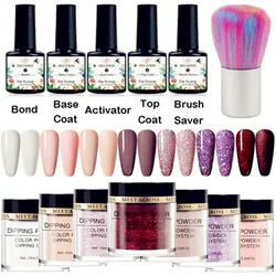 MEET ACROSS 5g/10g Dipping Nail Powder Set Nude Pink Dipping Glitter Powder System Kits Dust Nail Art DIY Decoration Natural Dry
