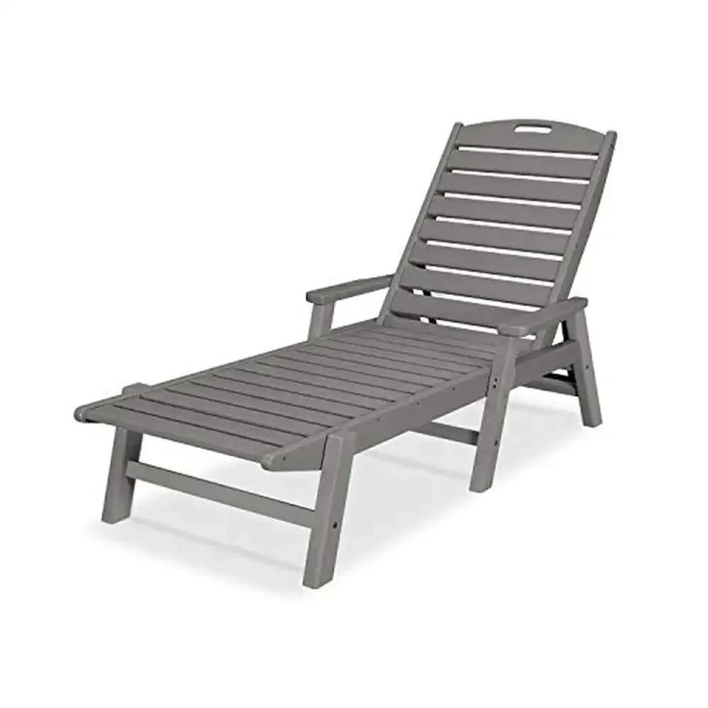 

Coastal All-Weather Reclining Chaise Lounge Slate Grey Eco-Friendly Material Adjustable Back Easy Storage 78.5"D x 27"W x 39"H