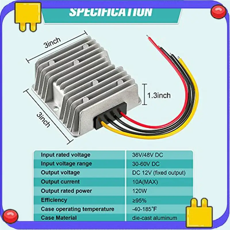 

Converter Golf Cart Buck, 10A 120W DC To DC12 Volt Voltage Regulator Car Audio Universal Power Stabilizer, 4PCS Easy Install