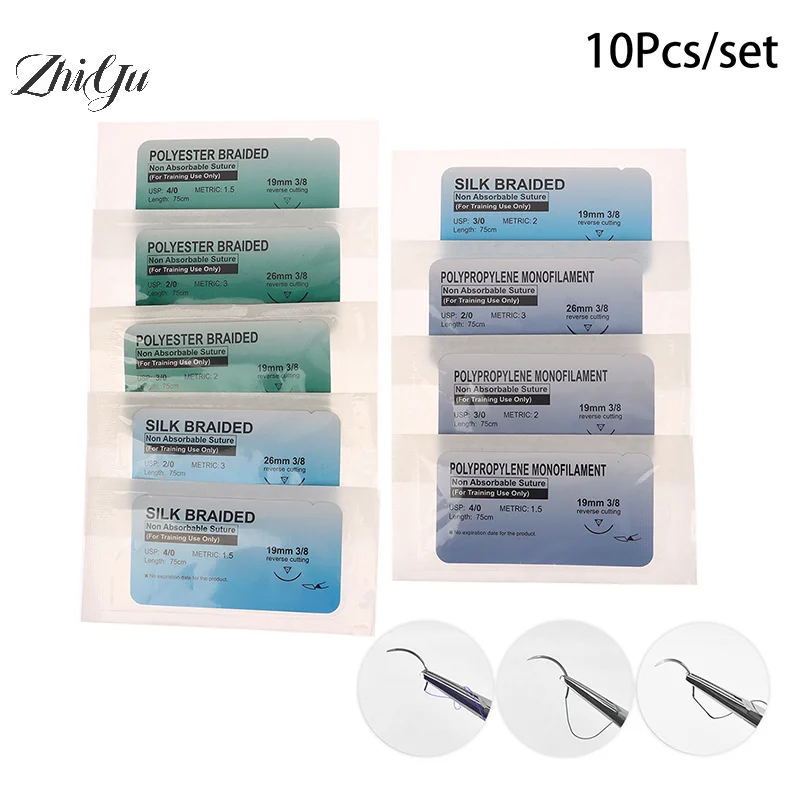 

10Pcs Polyester Polypropylene Monofilament Medical Thread Needle Surgical Suture Training Thread Suture Practice Kit