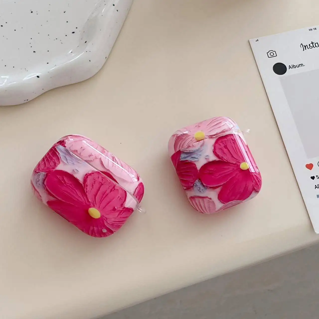 Ins-Étuis de protection pour écouteurs, peinture à l'huile colorée, pendentif fleur 3D, Apple AirPods 1, 2, 3