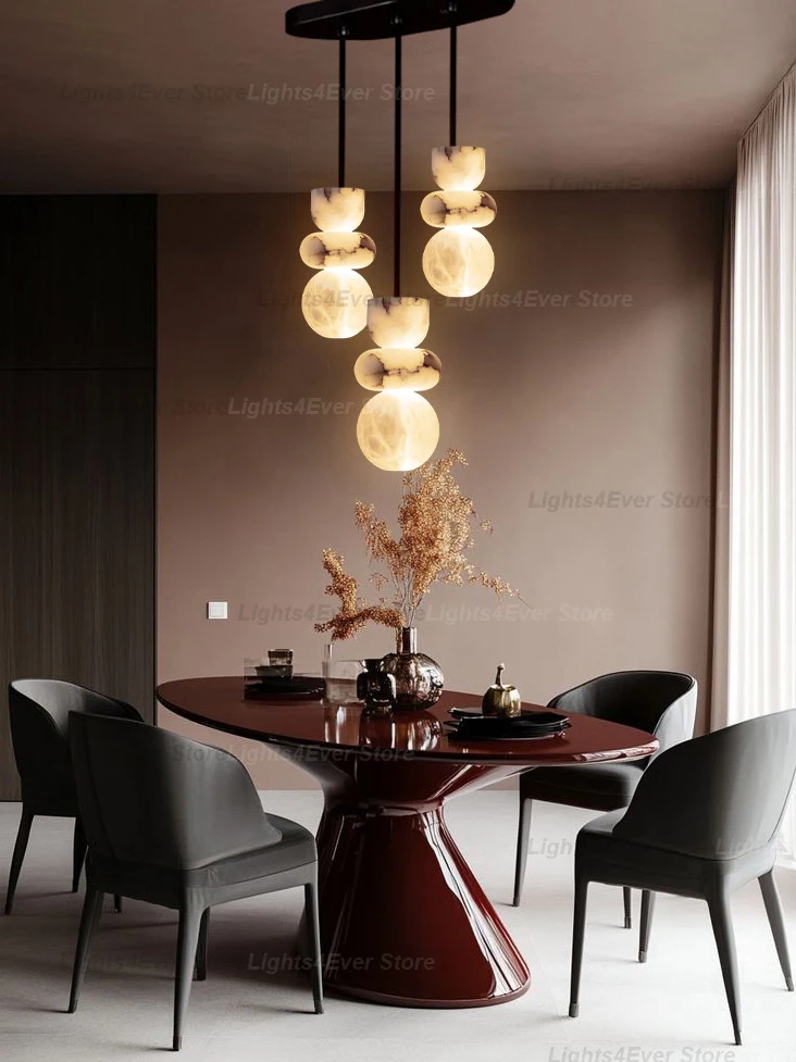 

Modern Contemporary Alabaster Pendant Light Lustre Real Marble LED Dimmable Lamp Suspension Luminaire Lampen For Dinning Room