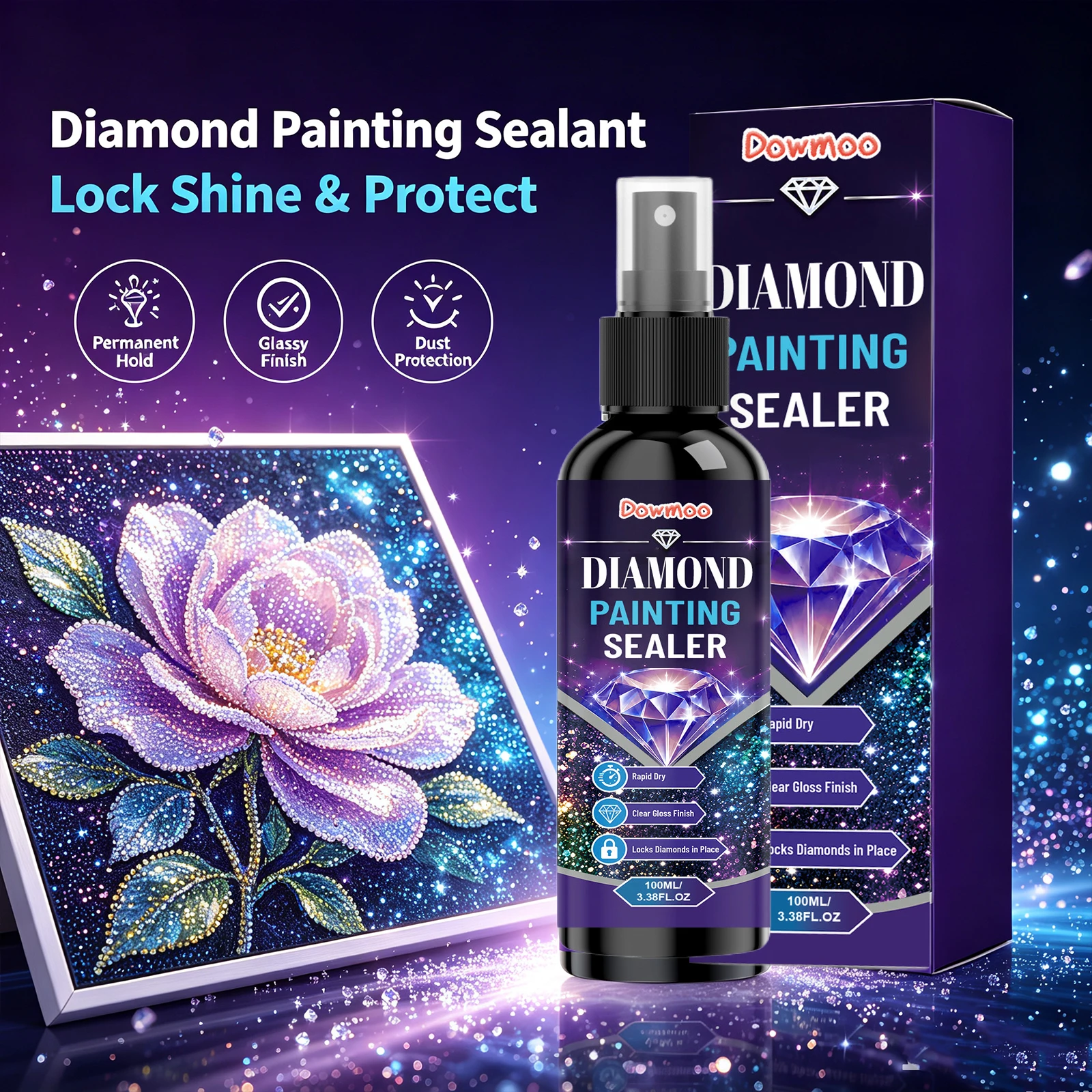 Diamond Painting Sealer Fast‑drying Clear Gloss Finish Lock Rhinestones Diamond Add Shine Spray for DIY Diamond Painting Artwork