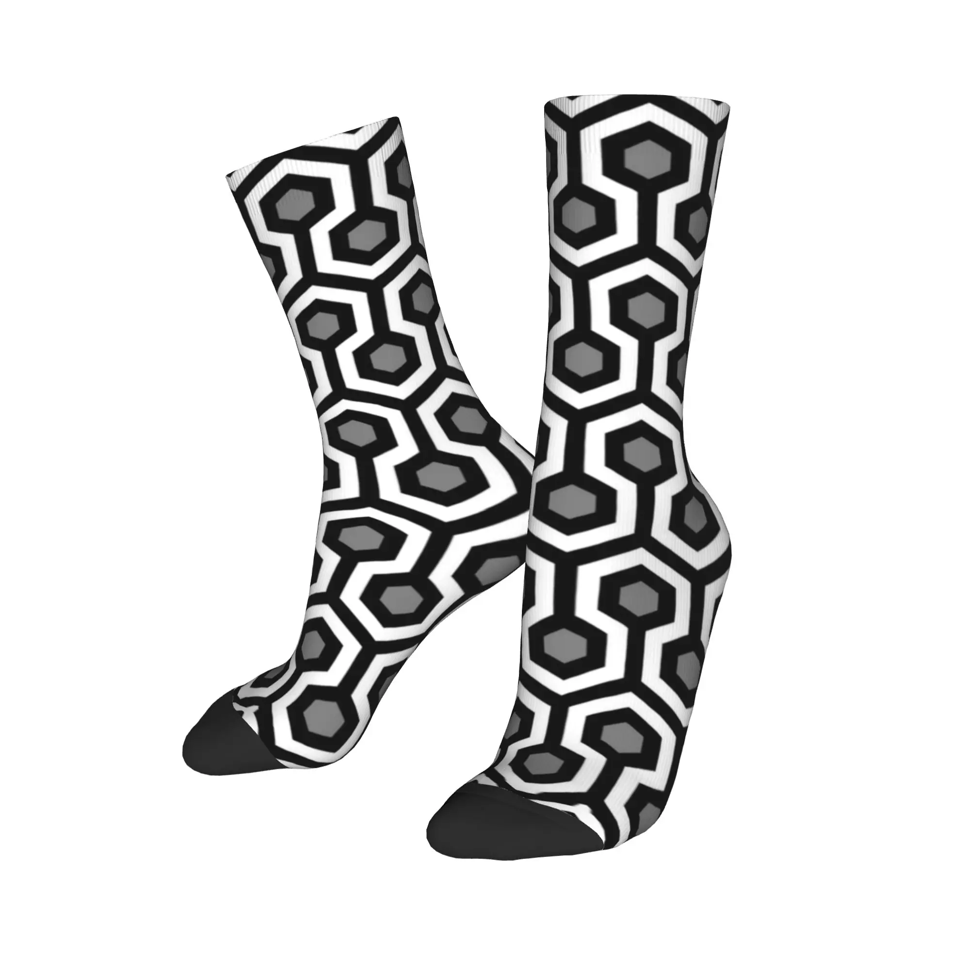 Geometric Looped Hexagons Crew Socks Unisex Cool Mid Century Modern Overlook Hotel Carpet Spring Summer Autumn Dress Socks