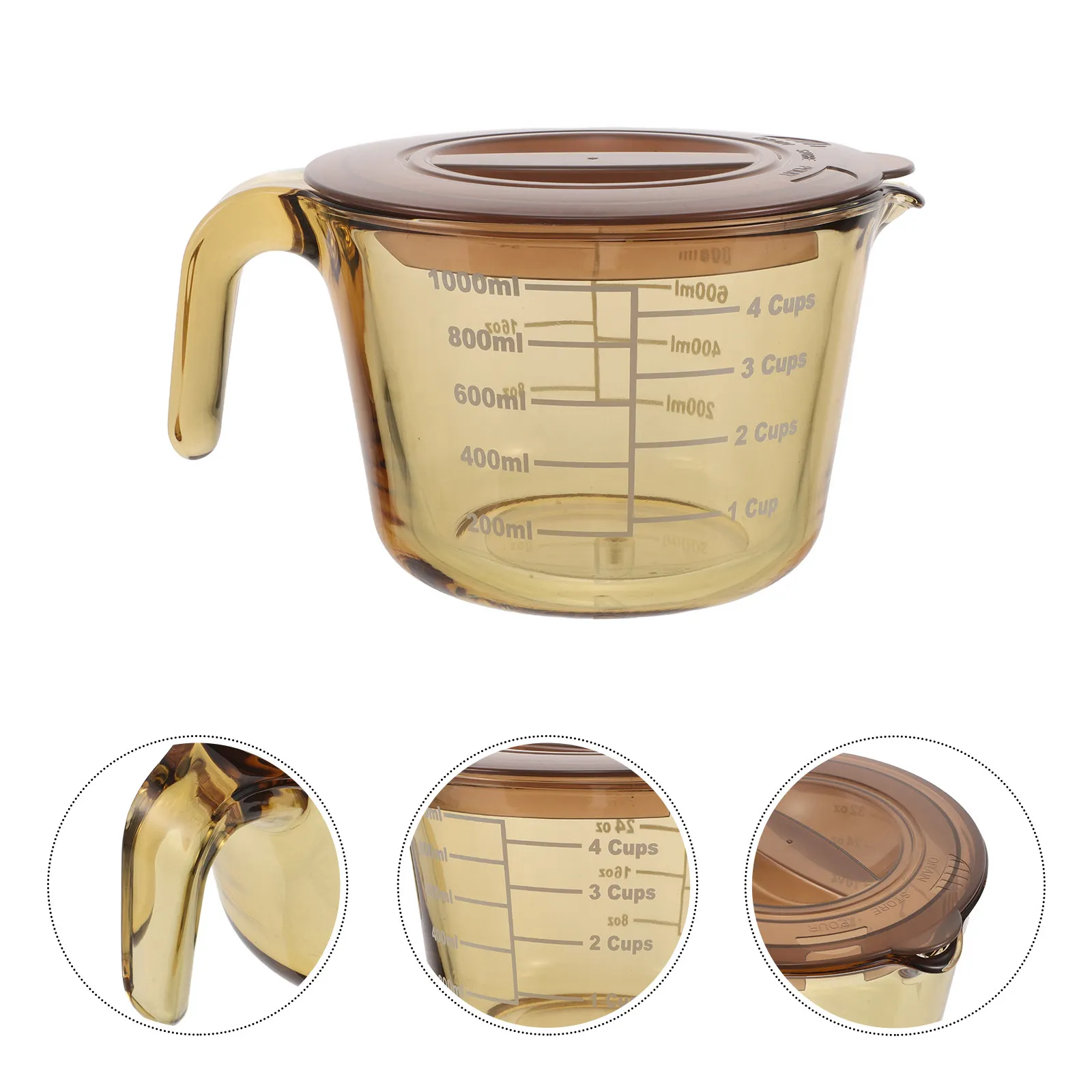 Glass Heat Resistant Measuring Cup Lid Spout 1000Ml Baking Cooking Multi-Purpose Liquid Measuring Cup Accurate Graduated Scale