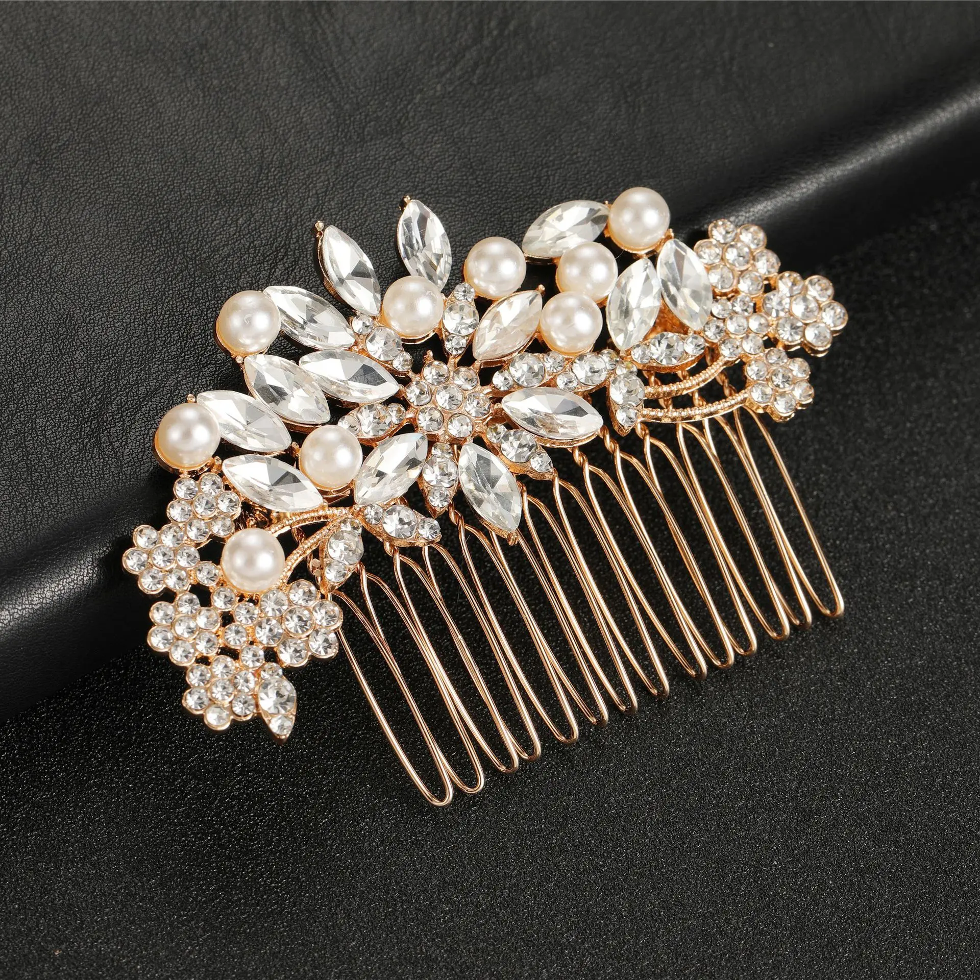 Rhinestone Floral Hair Accessories Simple Rose Hair Comb Insert Comb Alloy Bridal Hair Comb Wedding Dress Hairpin