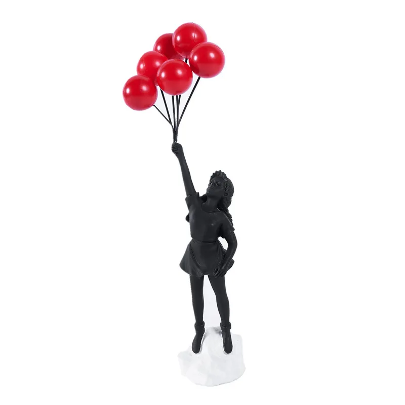 Nordic Modern Banksy Resin Statue Home Decor Flying Balloon Girl Art Sculpture Figurine Craft Ornaments Living Room Decorations