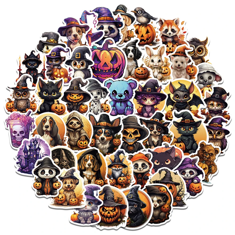 

10/30/50pcs Cartoon Magic Animal Stickers Gothic Pumpkin Cartoon Sticker Phone Laptop Scrapbooking Suitcase Halloween Decals Toy