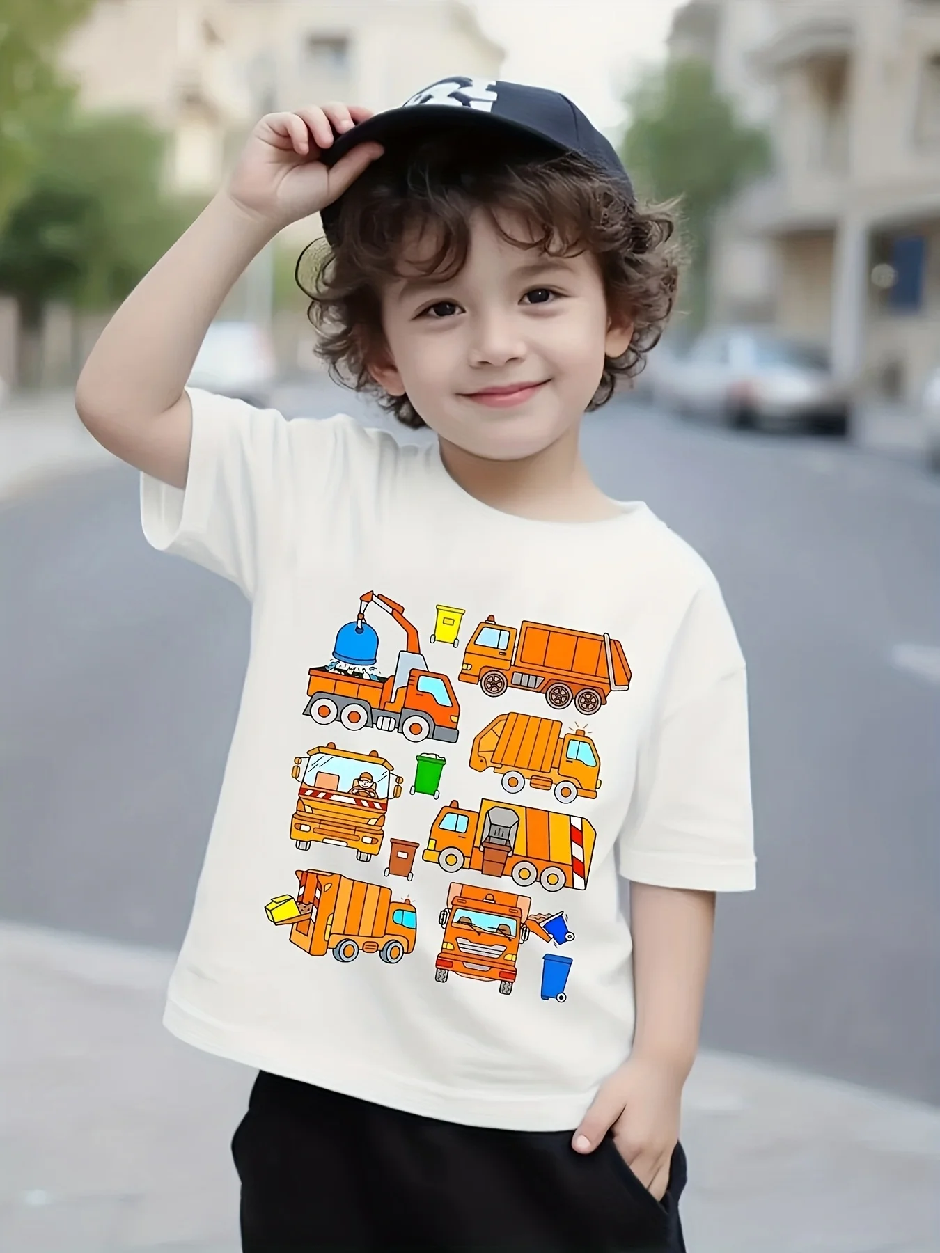 Cute Garbage Truck Vehicle Graphic Print Kids Tee Boys Girls Family Matching Cotton Crew Neck Short Sleeve Soft Summer Tee