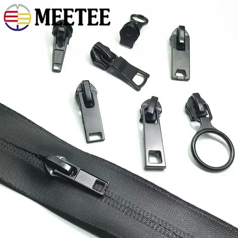 Meetee 10Pcs 5# Nylon Zipper Sliders Reverse Waterproof Invisible Zip Head DIY Bag Coat Zippers Puller Lock Sewing Accessories