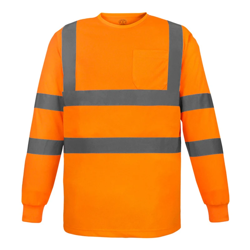 Long Sleeve Safety T Shirt Reflective High Visibility Fluorescent ANSI Class 2 for Men XXL-Chest 140cm