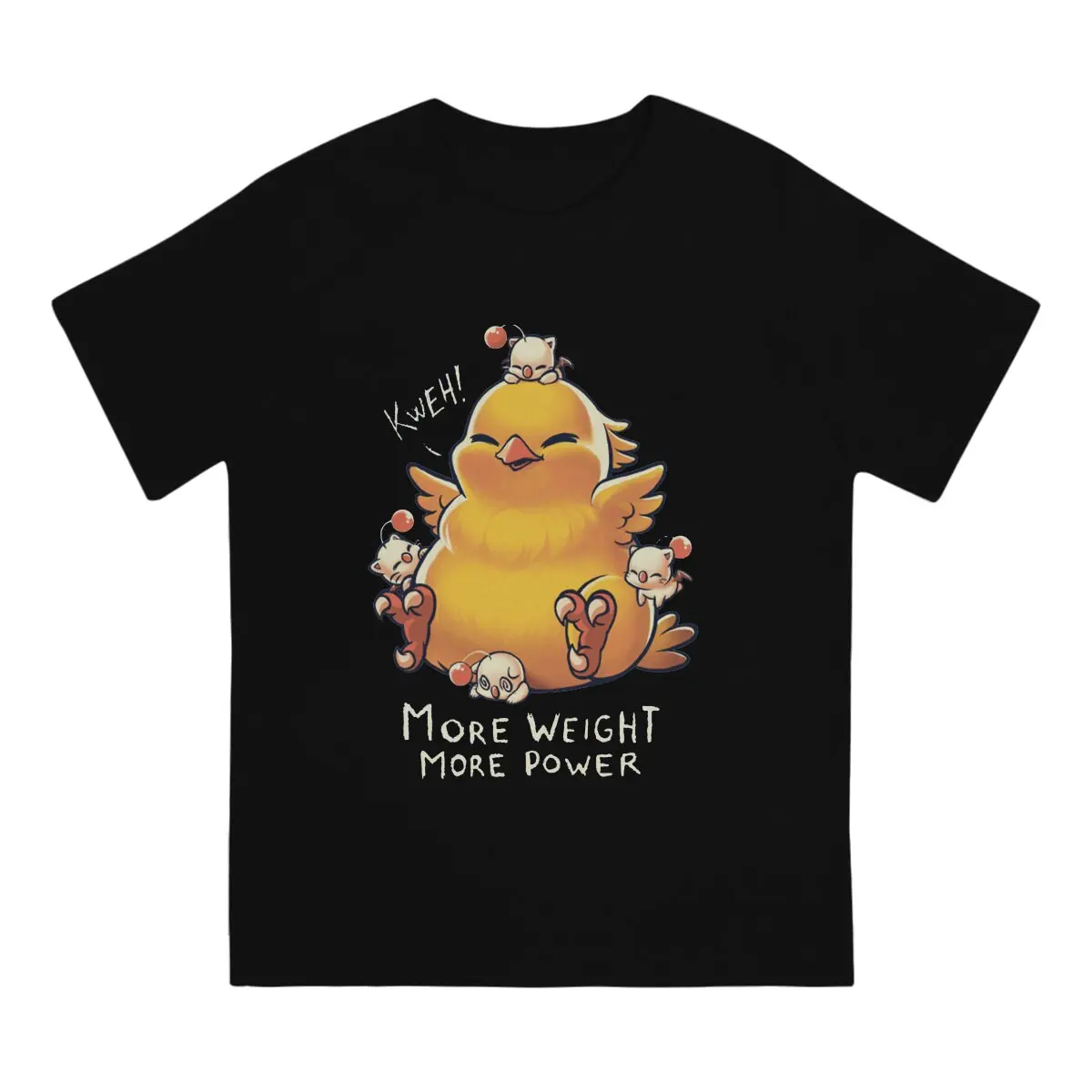 Men T-Shirts Chocobo Kweh Fat Creature Monster Summon Casual Pure Cotton Tees Short Final Fantasy Role Playing Game Crew Neck