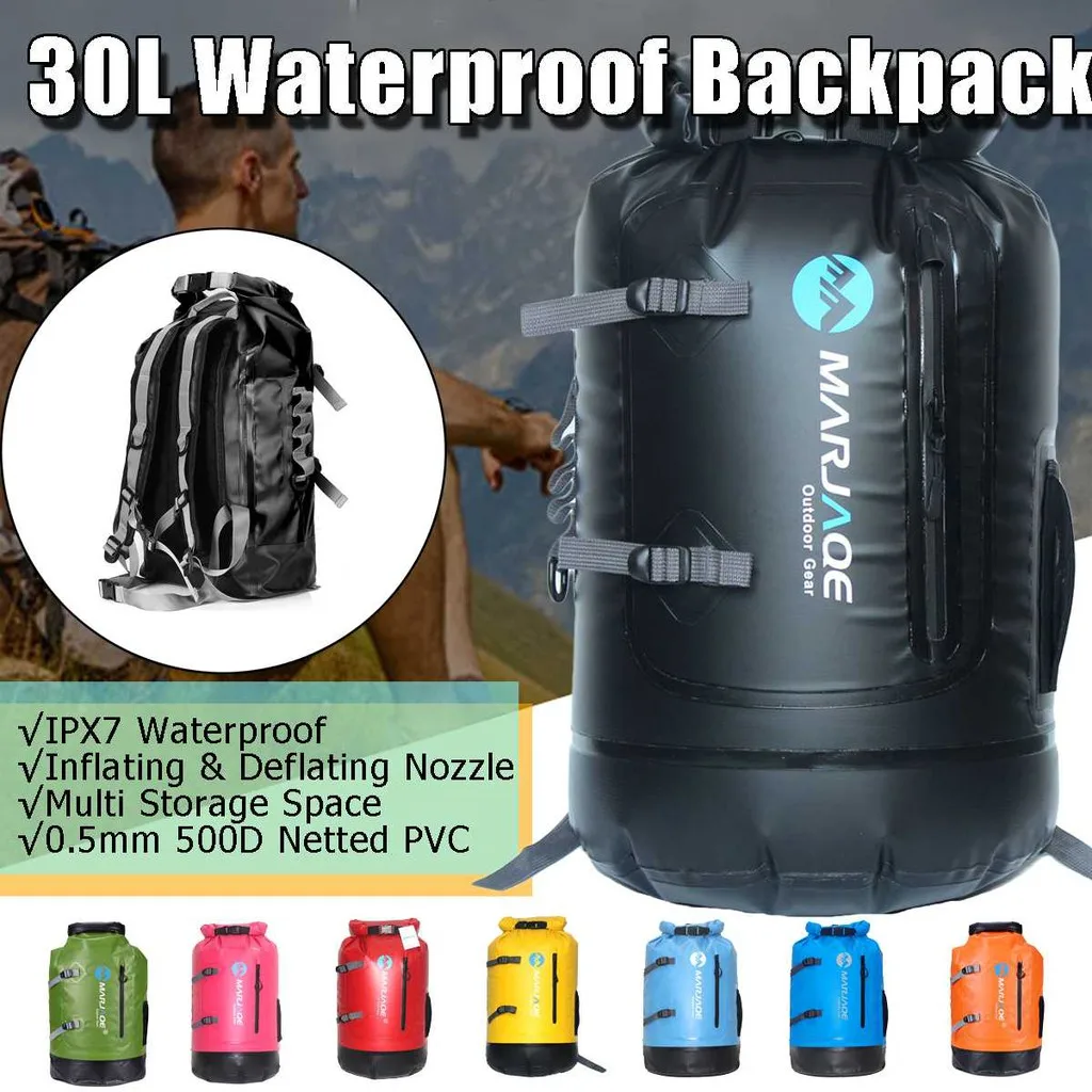 PVC Waterproof Dry Bag 30L Outdoor Travel Foldable Rain Cover Trekking Bag Beach Swimming Bag Rafting River Ocean Backpack