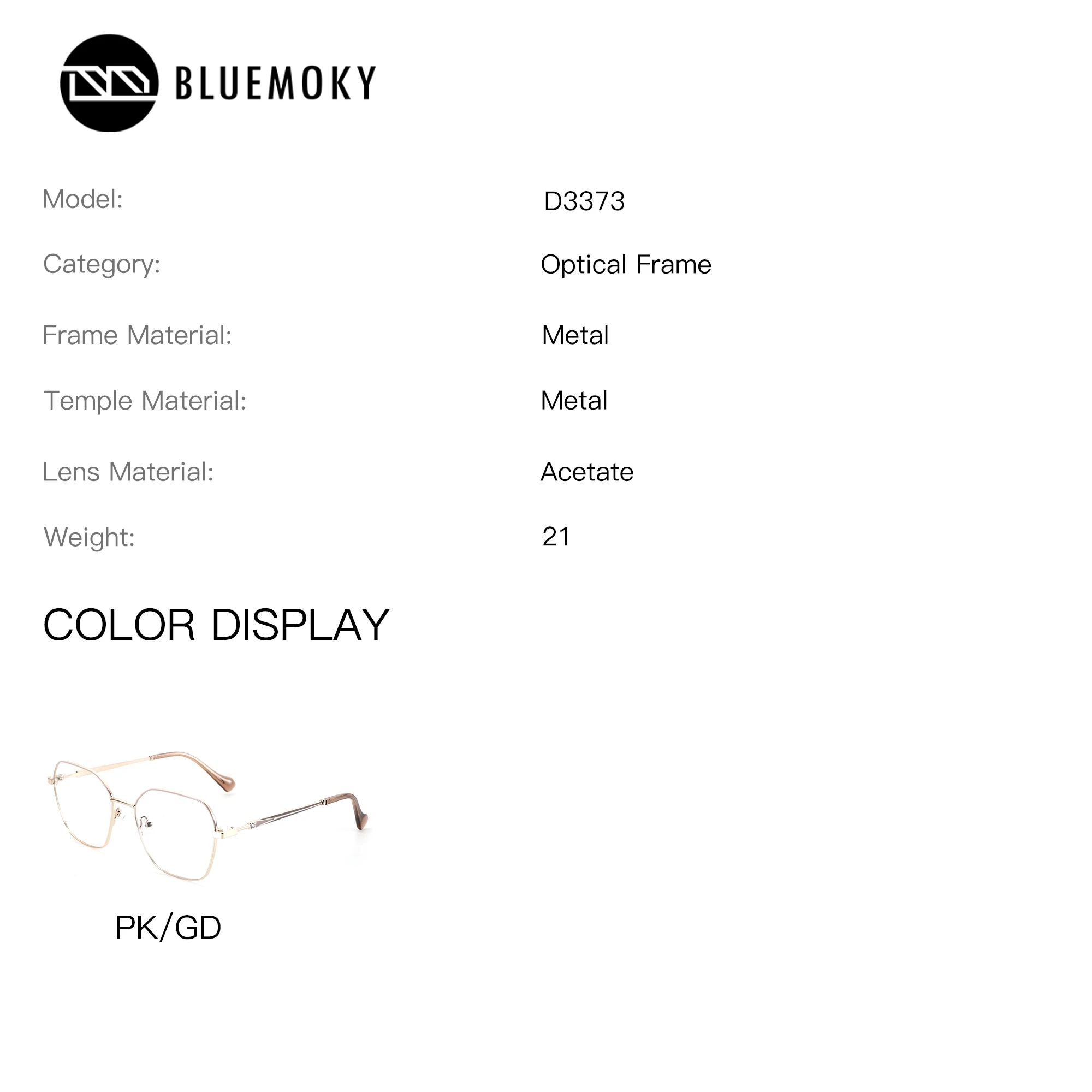 BLUEMOKY (S Size) Polygon Metal Prescription Glasses For Women Myopia Eyeglasses With Diopters Progressive Optical Lenses
