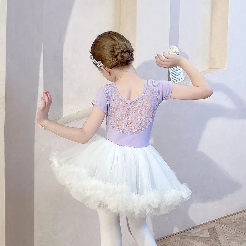 Costume de batterie de ballet en dentelle pour filles, robe de ballerine AqqBallerina, justaucorps pour enfants, petite jupe tutu de danse fzlégiti, tenues de performance sur scène