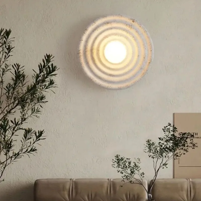 Resin Vintage White Wall Lamps Water Ripple Matte Texture Living Room Wall Lamps Glass Lampshade Distress Simple Home Decor