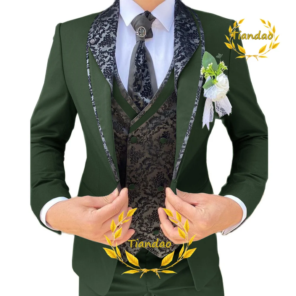 Trouwpak Voor Mannen Formele Blazer Broek Vest Drie Delige Bruidegom Jas Set Jacquard Slim Fit Outfit Conjuntos De Chaqueta