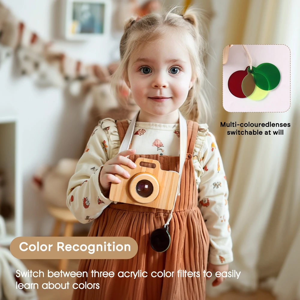 Wooden Insert Card Toy Camera Color Filters Prism Toys for Kids Cards Play Smooth Solid Wooden Early Educational Toys Gifts