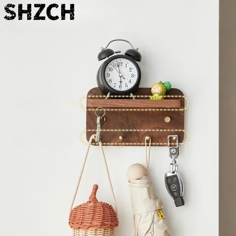 Key Holder Wall Mount for Home Organization Wooden Key Holder for Wall with 4 Hooks & Floating Shelf Stylish Home Decor Solution