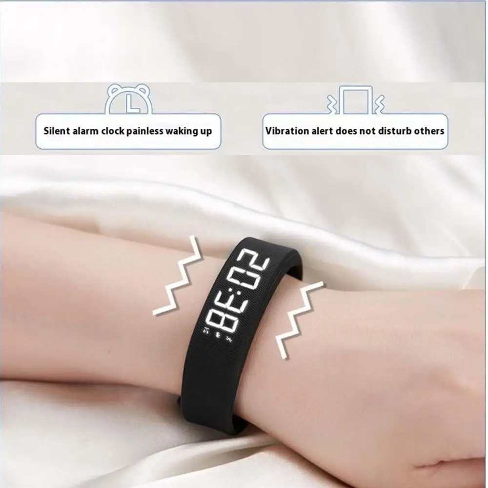 LED Digital Alarm Clock Watch Waterproof Snooze-proof Fitness Wristbands with Running Pedometer Adjustable Alarm Bracelet