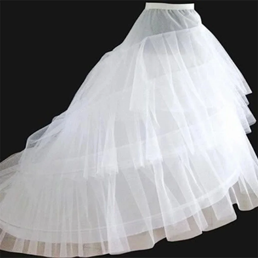 

High Quality White Petticoat Train Crinoline Underskirt 3-Layers 2 Hoops For Wedding Dresses Bridal Gowns