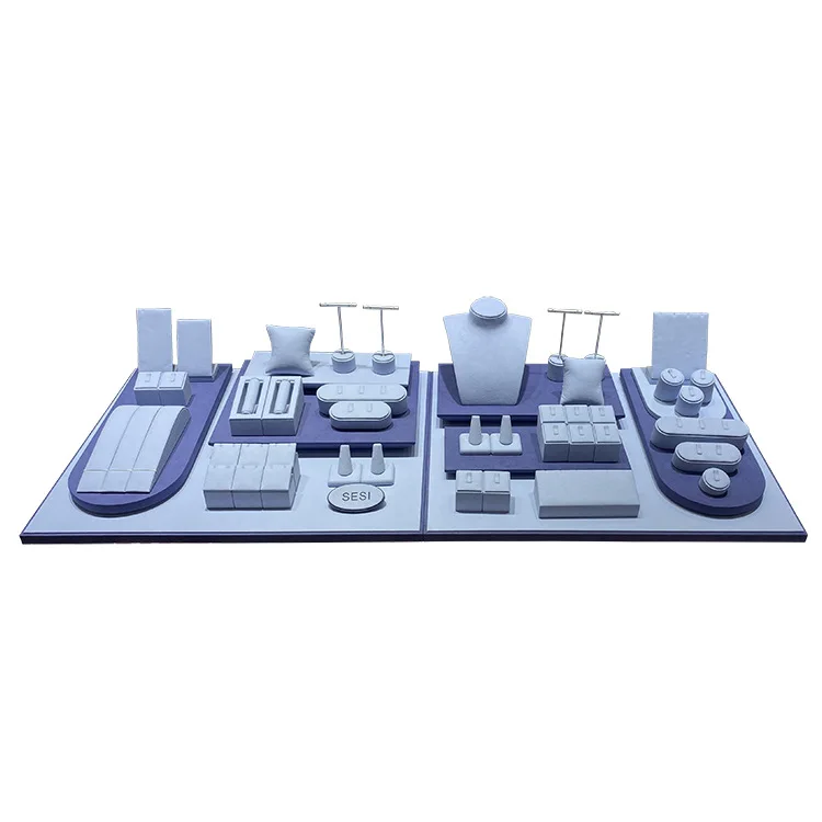 Blue Microfiber Jewelry Display Stand Exhibitor Jewelry Display Set