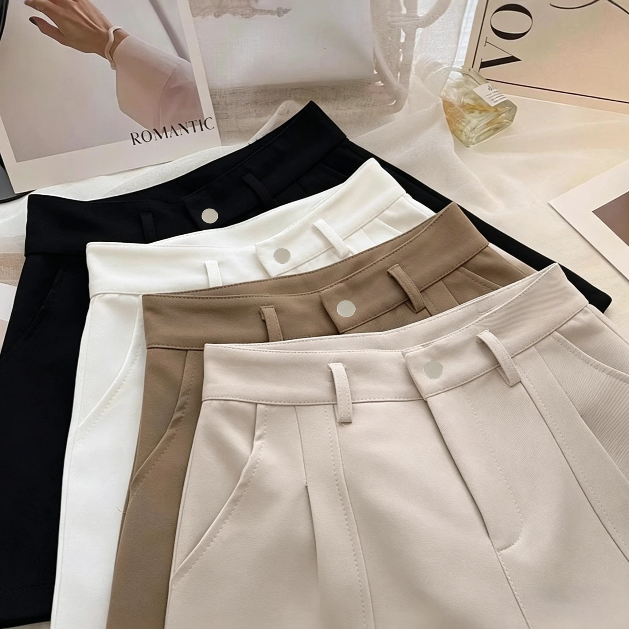 Women‘s Casual Shorts Fashion Elegant Office Lady Commute Vintage Solid High Waist Short Pants Casual Streetwear Summer Trousers