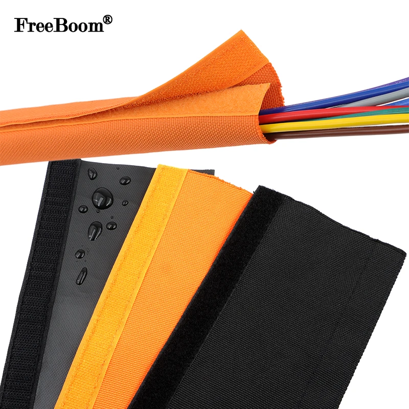Reusable 16/20 ~ 100mm Self-adhesive PET Cable Sleeve PVC Waterproof Velcro Harness Sheath Management Line Wrap Protect Organize