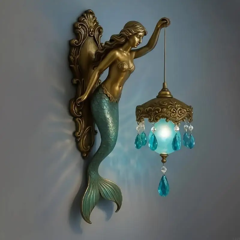 Exquisite Mermaids Wall Lamp Bedroom Lighting Resin Statues Hanging Lamp Elegant Base Background Light Enduring 