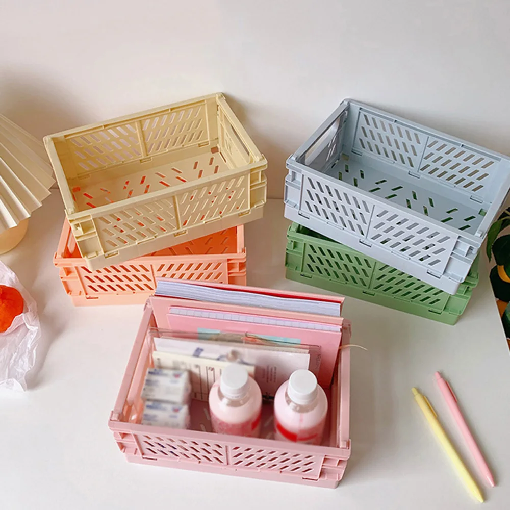 Hollow Folding Storage Baskets Case Space-saving Student Desktop Basket Organizer Tape Stationery Plastic Container Storage Box