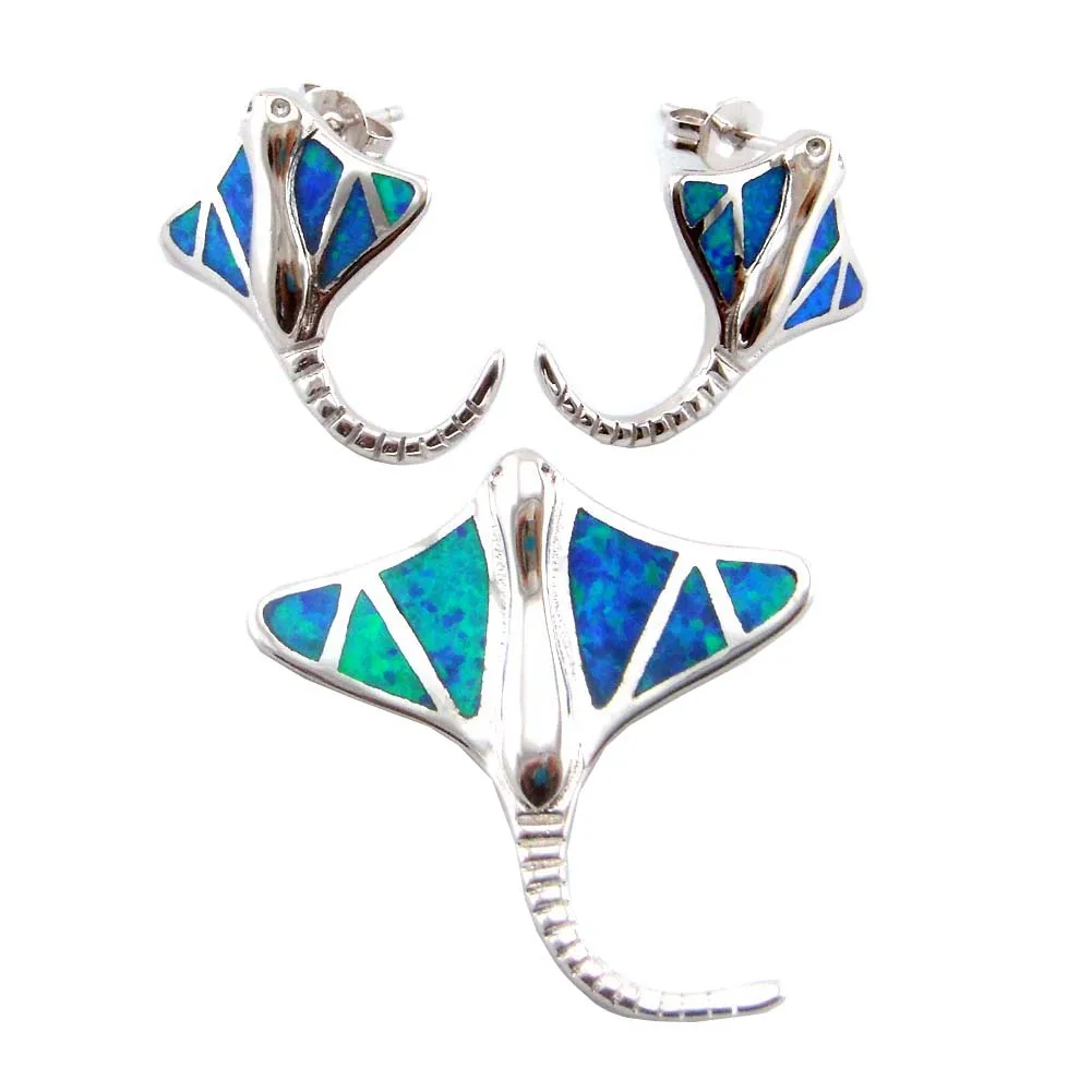 Fashion blue opal pendant necklace and earring  women jewelry