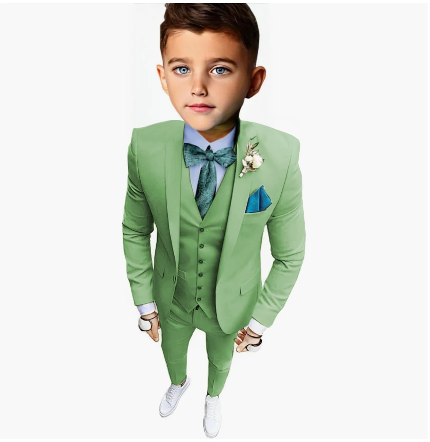 Casual Beige Suit for Boys Wedding Notached Lapel Fashion Style Jacket Vest Pants 3 Pieces Party Child Clothes Slim Fit Kids