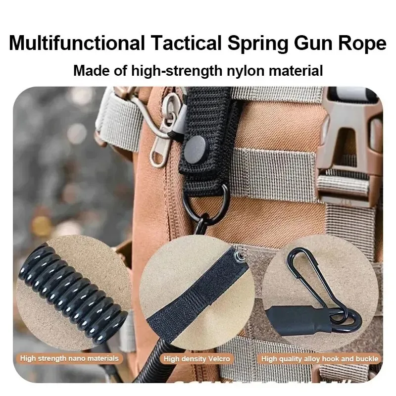 Elastic Tactical Lanyard Rope, Anti-Lost, Military, Spring, Safety Gun Strap, Keychain, Chain, Flashlight, Hunting Accessories