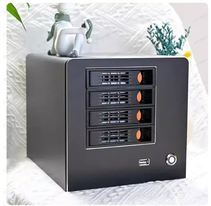 4-Bay ITX NAS Chassis | Aluminum Alloy Panel with Large Ventilation, Supports 4+1 Drives for High-Performance Storage