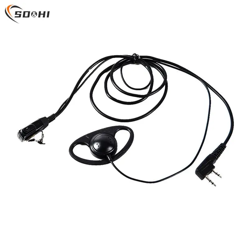 2 Pin PTT With Mic Headset D Shape Soft Ear Hook Earpiece For UV-5R 888S 777S 666S BF Walkie Talkie Headset BaoFeng Accessories