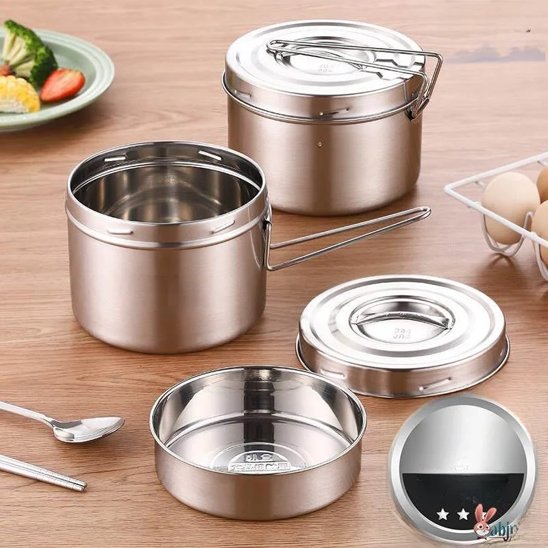 

304 Stainless Steel round Divided Lunch Box for Rice Noodles Steam Rice Portable Meal Box Office Workers Lunch Container