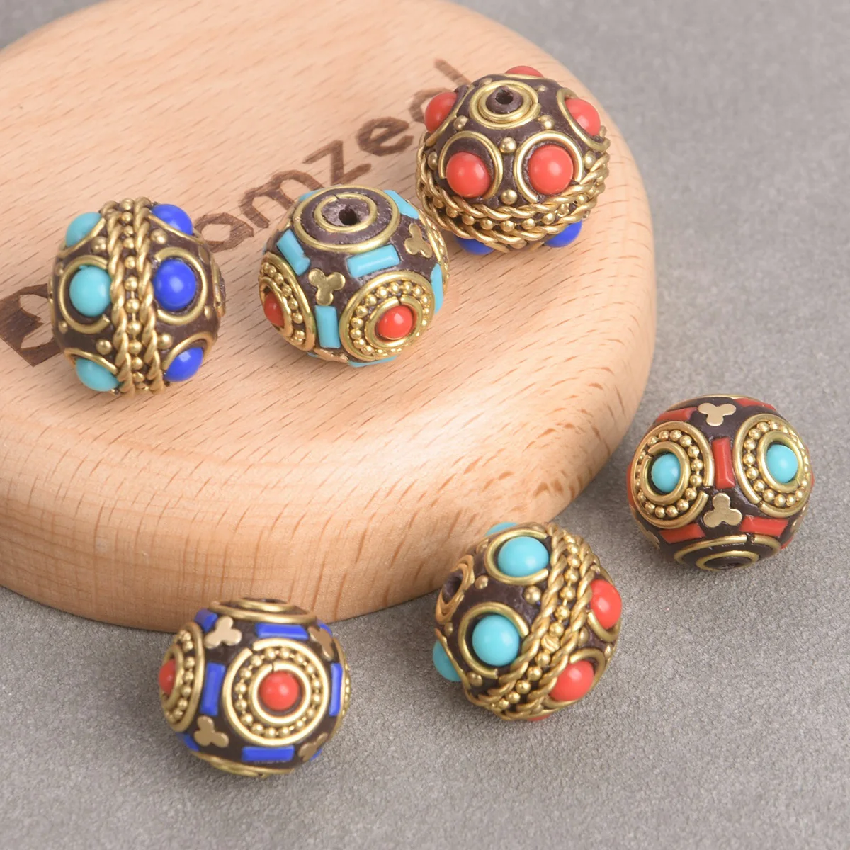 2PCS Round 15mm~18mm Handmade Nepalese Buddhist Tibetan Brass Metal Clay Loose Beads For Jewelry Making DIY Crafts Findings
