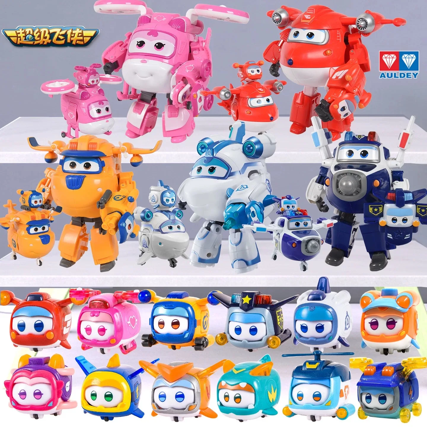 AULDEY Super Wings Super Gear Jett Robot Transformable con Luz y Sonido, Figura Deformable de Jett, Dizzy y Paul, Juguete para Niños, Regalo