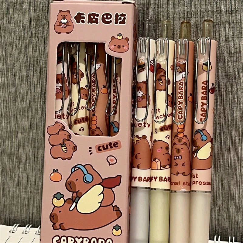 4Pcs/set Cartoon Lovely Capybara Gel Pen Kawaii Black Ink Gel Pen Student Stationery School Office Supplies Kids Birthday Gifts