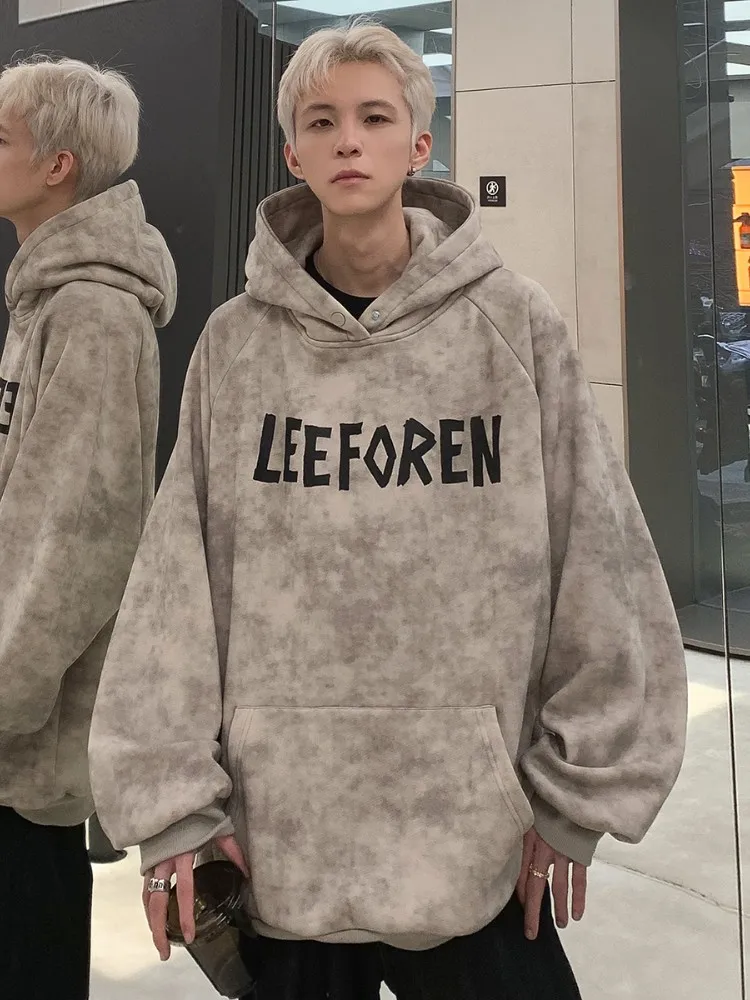 

Модная мужская толстовка 2024: Новинка осени, винтажный стиль, окрашенная, повседневная, американская, плотная, удобная, свободного кроя, с принтом