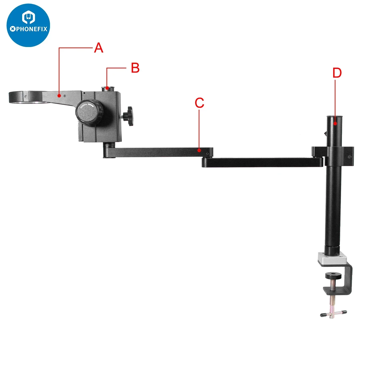 Articulating Rotatable Arm Desktop Clamp Stand Adjustable 50mm 76mm Focusing Holder for Trinocular Binocular Stereo Microscopio