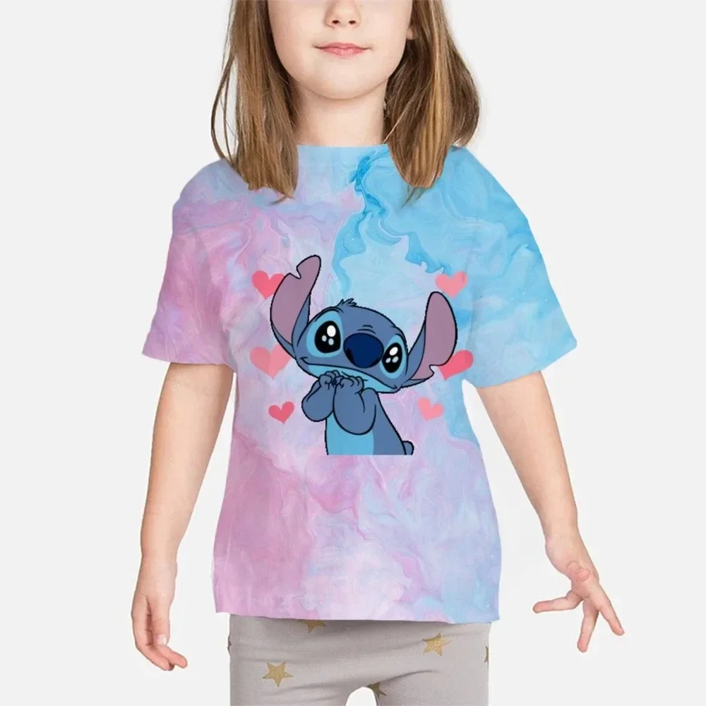 2024 Summer Kids Stich Clothes Tees Tops Boys Girls Stitch T Shirts Cartoon Baby T-shirts Short Sleeves Print Children Clothing