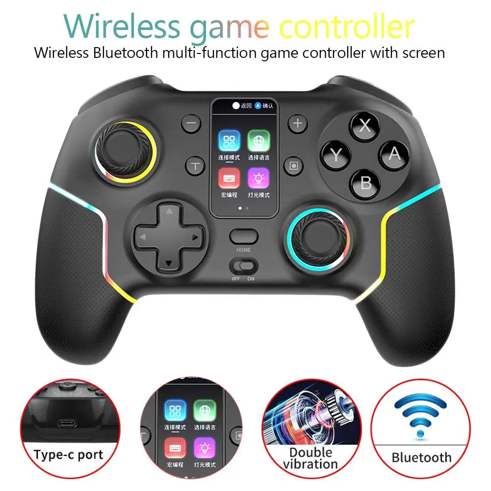 Controlador de jogo multifuncional sem fio Bluetooth com tela para PC Android IOS Switch - Suporte multi plataforma